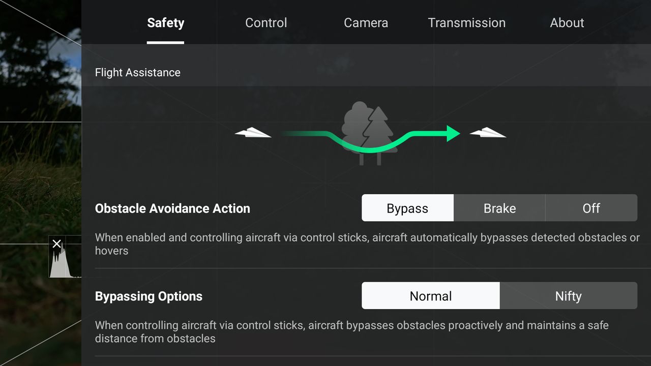 Obtacle Avoidance settings in the DJI Fly app