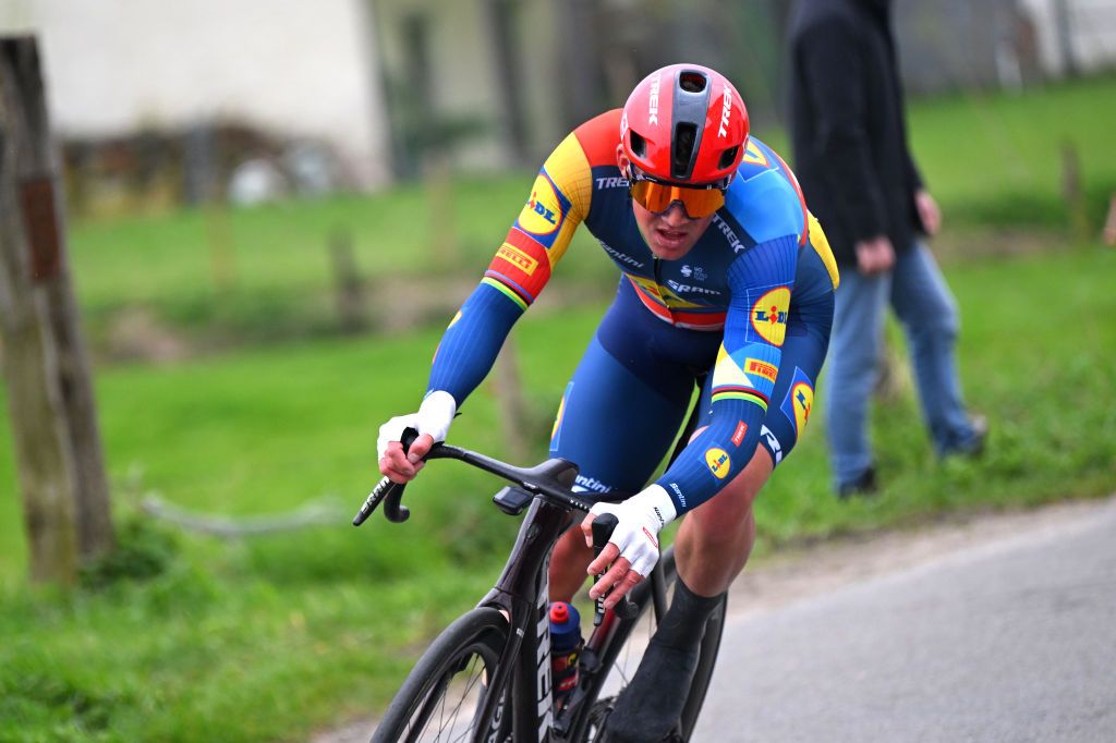 HARELBEKE BELGIUM MARCH 22 Mads Pedersen of Denmark and Team Lidl Trek competes during the 67th E3 Saxo Bank Classic Harelbeke 2024 a 2076km one day race from Harelbeke to Harelbeke UCIWT on March 22 2024 in Harelbeke Belgium Photo by Tim de WaeleGetty Images