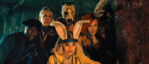 Cate Blanchett as Lilith, Kevin Hart as Roland, Ariana Greenblatt as Tina, Florian Munteanu as Krieg and Jamie Lee Curtis as Tannis in Borderlands