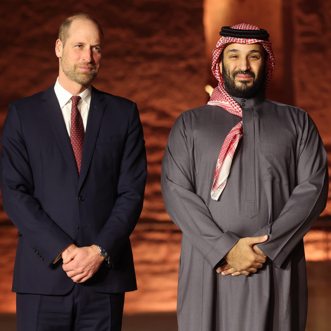 Prince William and Crown Prince of Saudi Arabia standing next to each other 