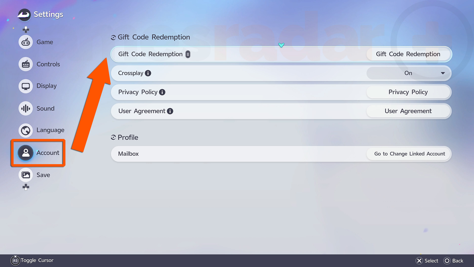 How to access the Gift Code Redemption menu to redeem Aniimo codes