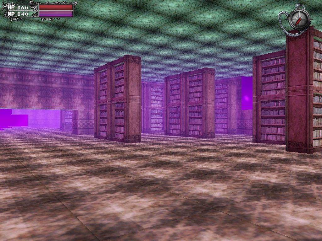 Lunacid: Tears of the Moon screenshot showing a library interior.