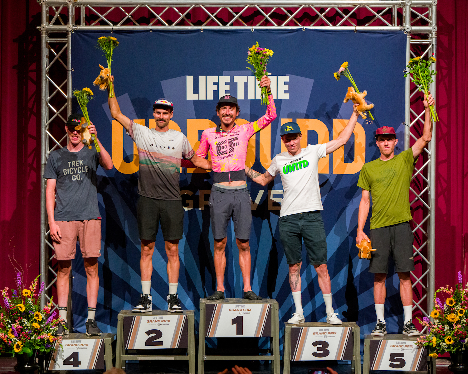 The pro men's Unbound 200 podium in 2024