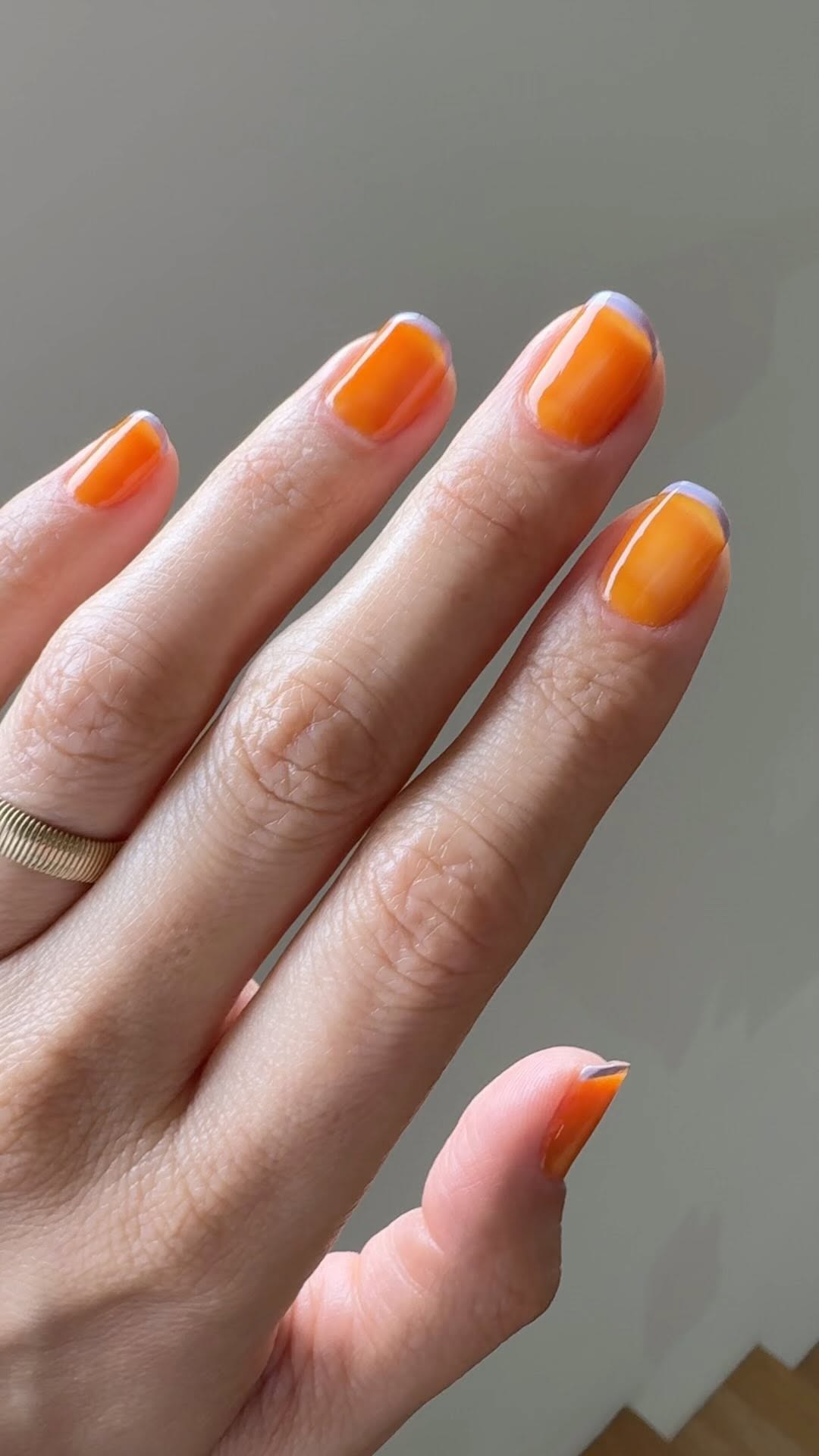 Mango and blueberry fruit water nails with French tips