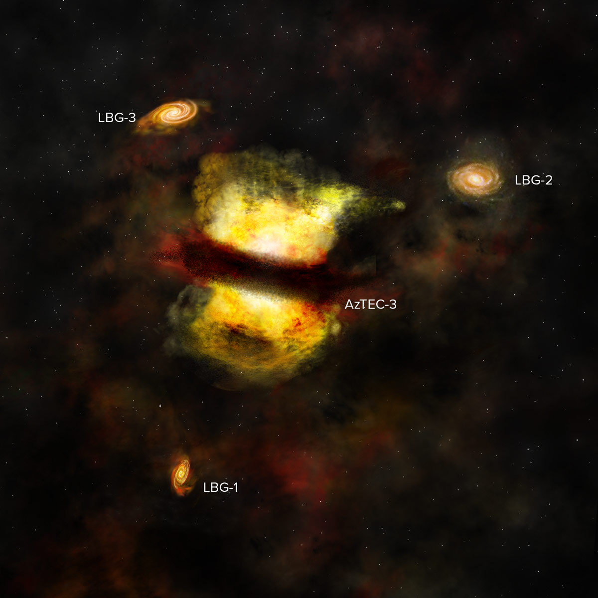 Artist&#039;s Impression of the Protocluster - ALMA