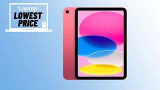 iPad Air 10 in pink colorway against blue gradient background