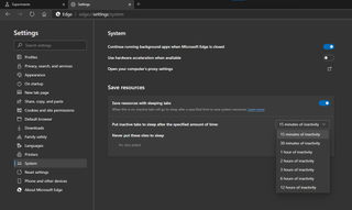 Microsoft Edge Sleeping Settings