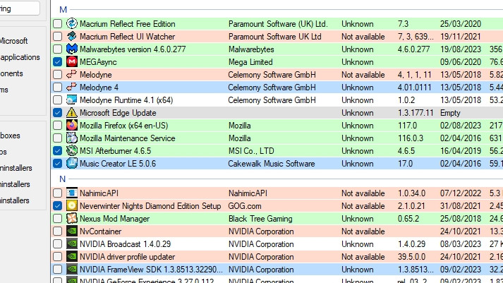 The main pane in BCUninstaller showing a few apps that have been selected for uninstallation.