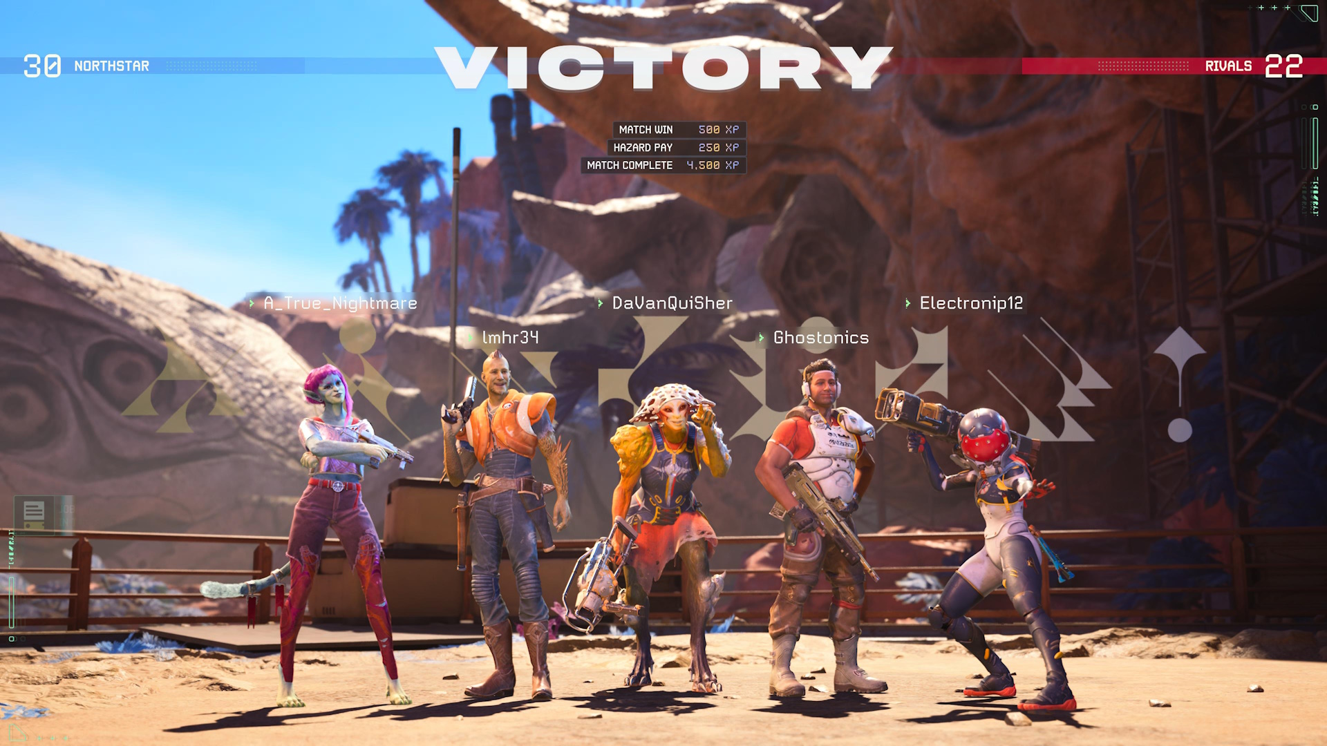 Concord screenshot showing the win screen with multiple players