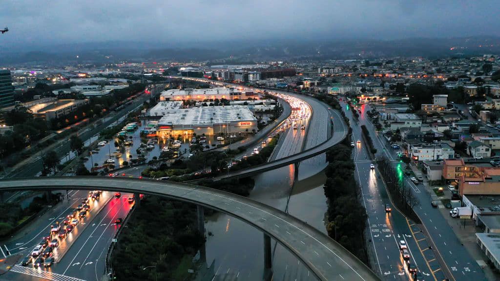 Flooding on Highway 101 in San Francisco.