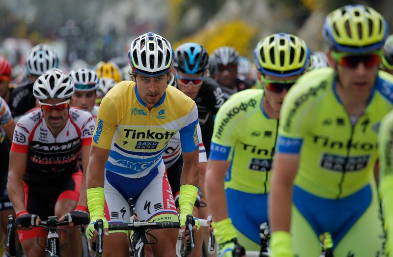 Peter Sagan riding in the yellow jersey during the penultimate stage of the race