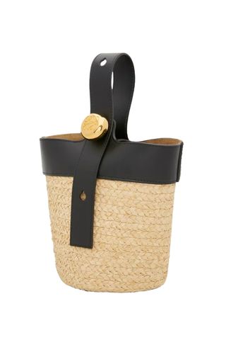 Mini Pebble Bucket in Raffia and Calfskin