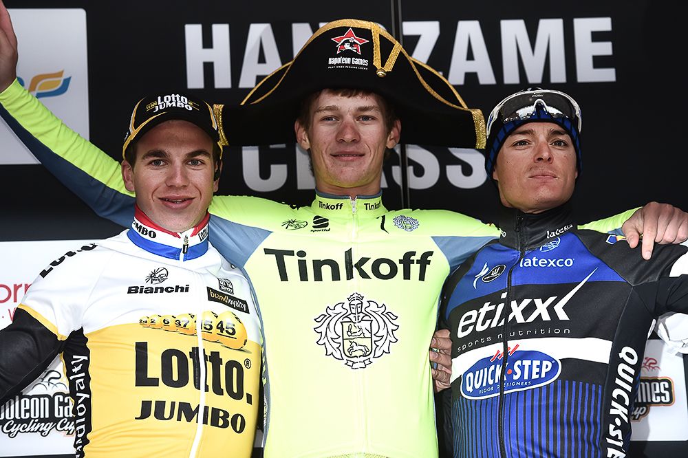 Dylan Groenewegen, Erik Baska and Gianni Meersman on the Handzame Classic podium