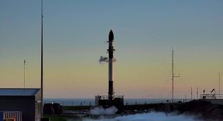 Rocket Lab's Electron booster is pictured on Launch Complex-1 in New Zealand, on July 29, 2021.