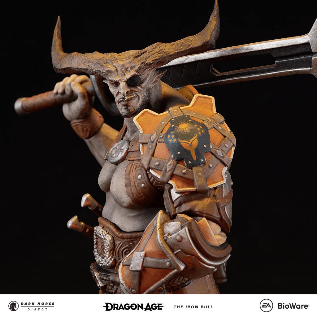 Iron Bull statue side view chest up