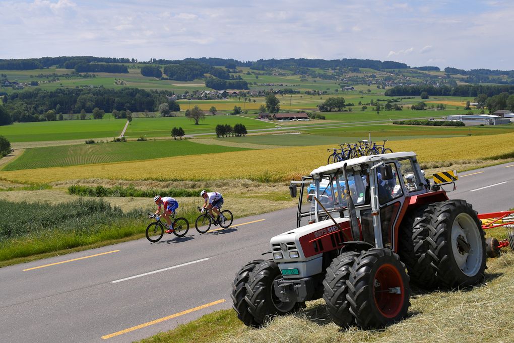 This farmer took a break to watch the action during stage 5 at Tour de Suisse