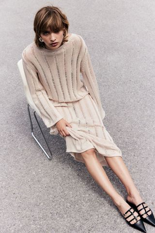 Ladder-Stitch-Look Knitted Dress