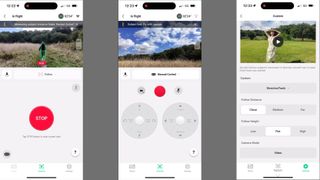 Three screenshots of the DJI Neo being controlled using DJI Fly