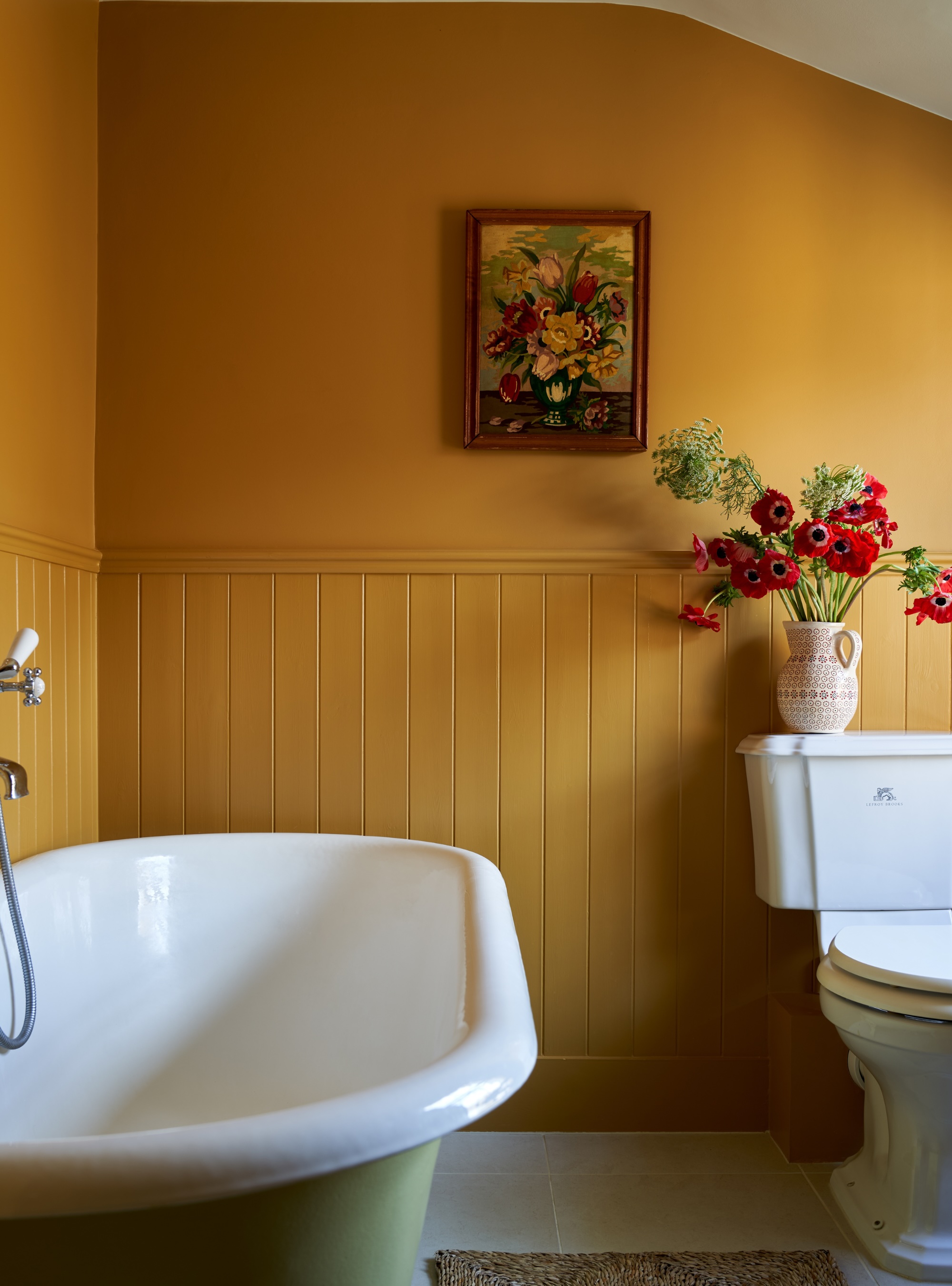 Ochre bathroom painted in Farrow &amp;amp; Ball