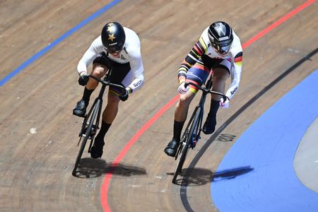 Picture by Alex Broadway/SWpix.com - 06/11/2021 - Cycling - UCI Track Champions League Round 1 - Mallorca / Vel&Atilde;&sup2;drom Illes Balears, Palma, Spain - Germany's Emma Hinze leads fellow countrywoman Lea Friedrich on her way to victory in the women's sprint final.