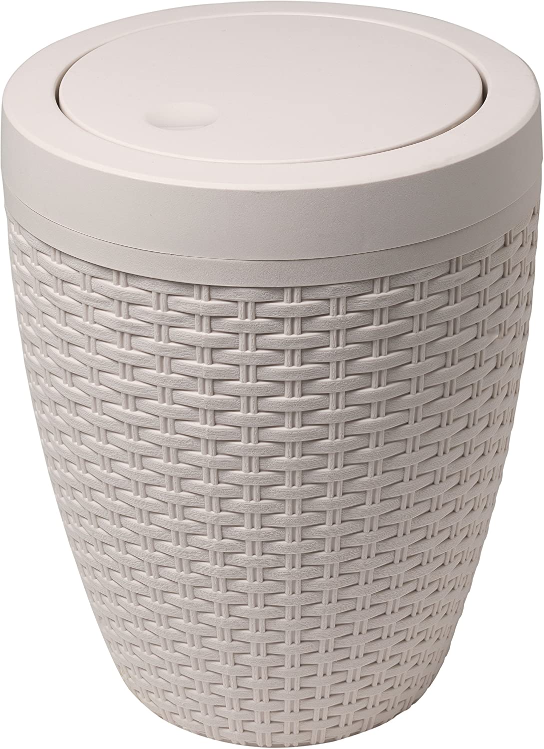 addis faux rattan round bathroom bin with swing lid