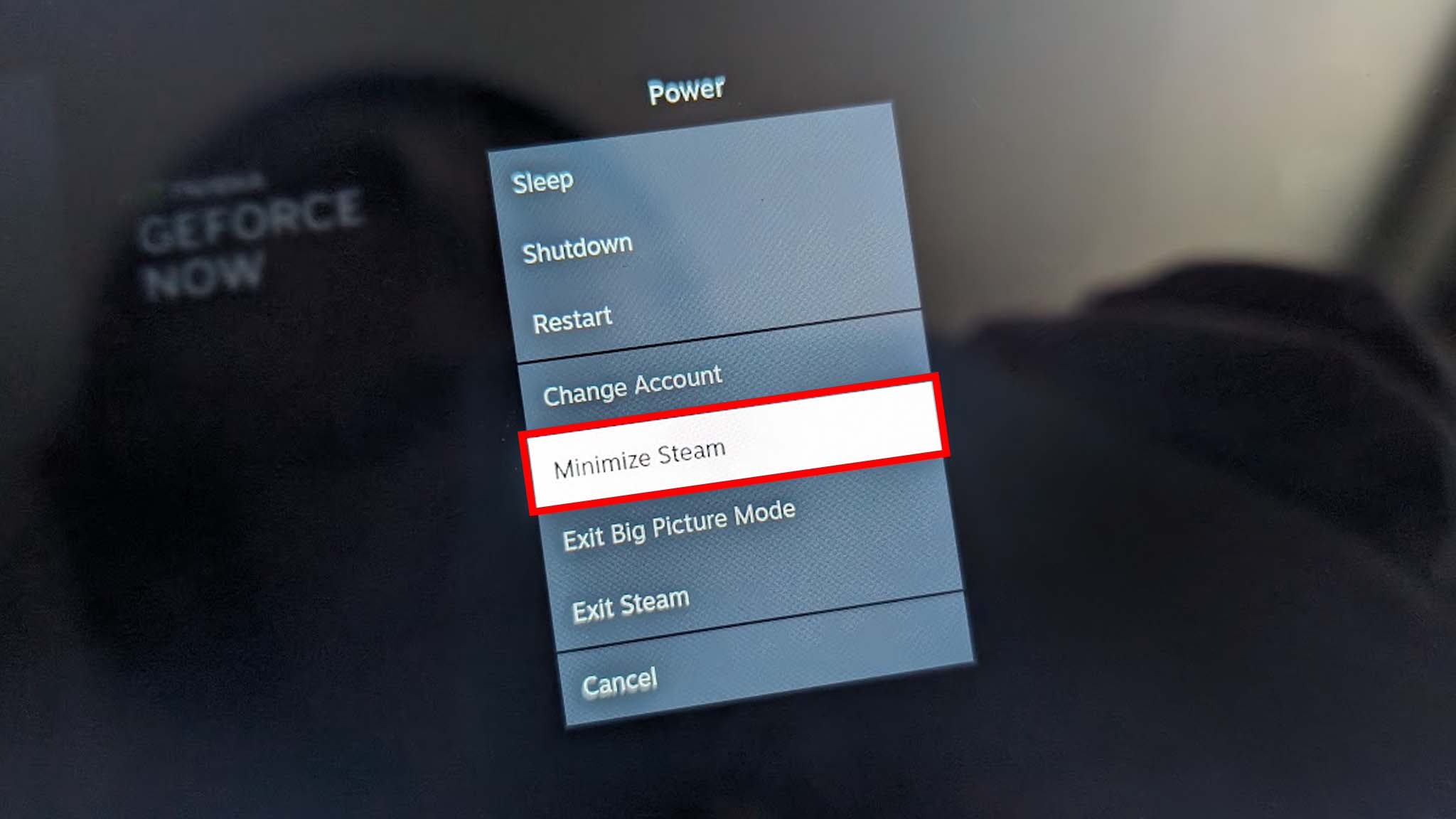 Install NVIDIA GeForce Now on Steam Deck: Minimize Steam.