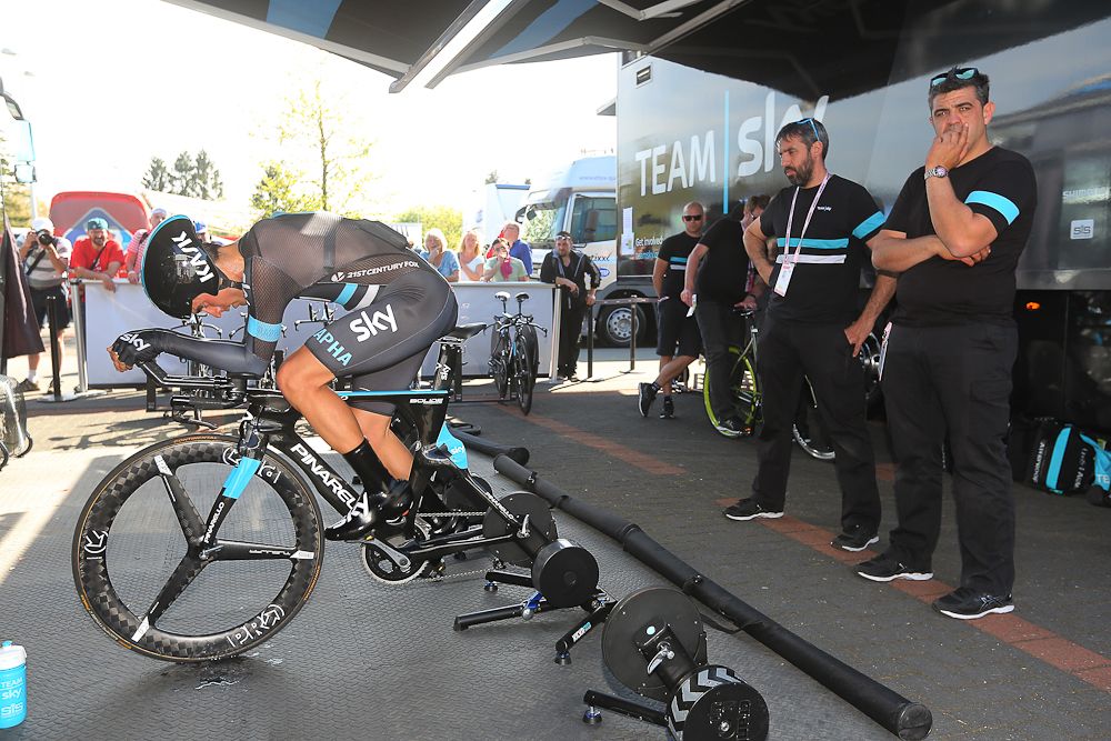 Mikel Landa (Team Sky) on the trainer.
