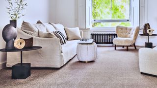 a beige carpet in a living room
