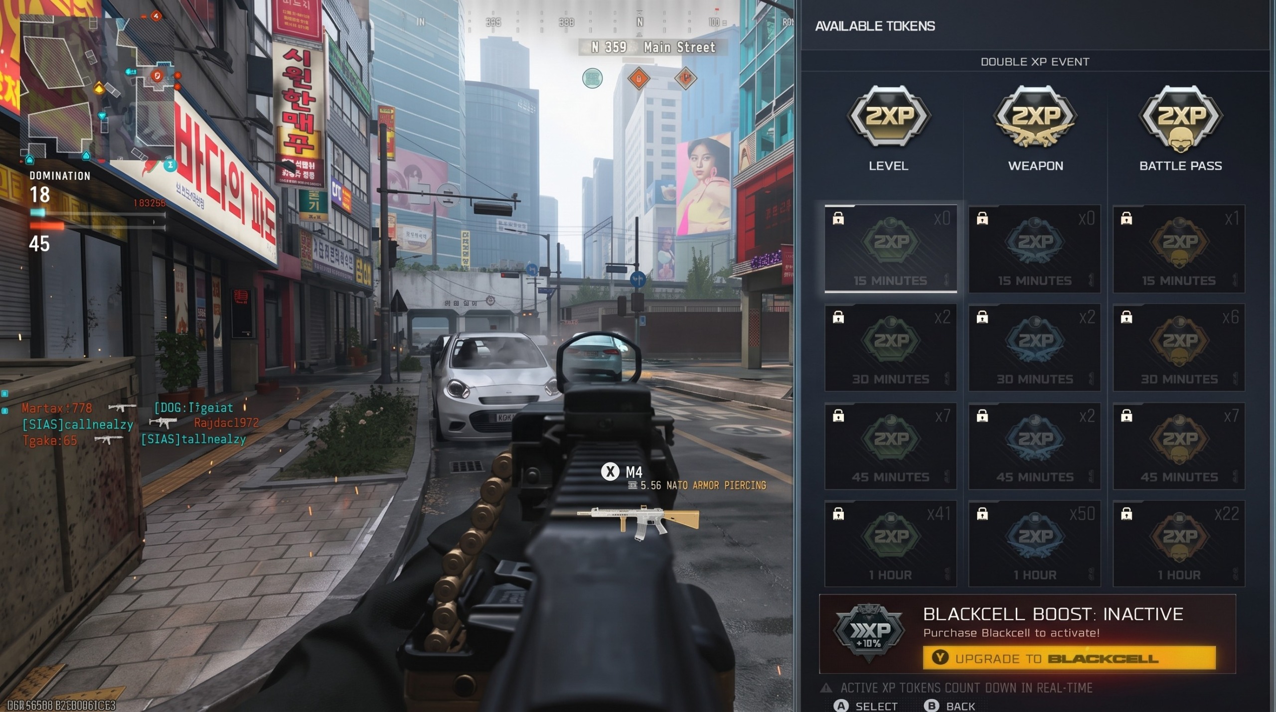 A screenshot of the Silkworm map on the Modern Warfare 4 beta with an overlay showing a player's stash of 2XP tokens in the Call of Duty launcher. 