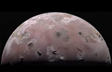 Image shows the north polar region of Jupiter’s volcanic moon Io as captured by NASA’s Juno during the spacecraft’s 57th close pass of the gas giant on Dec. 30, 2023. 