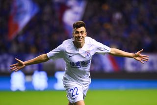 Stephan El Shaarawy celebrates after scoring for Shanghai Shenhua against Shandong Luneng Taishan in the Chinese FA Cup final in December 2019.