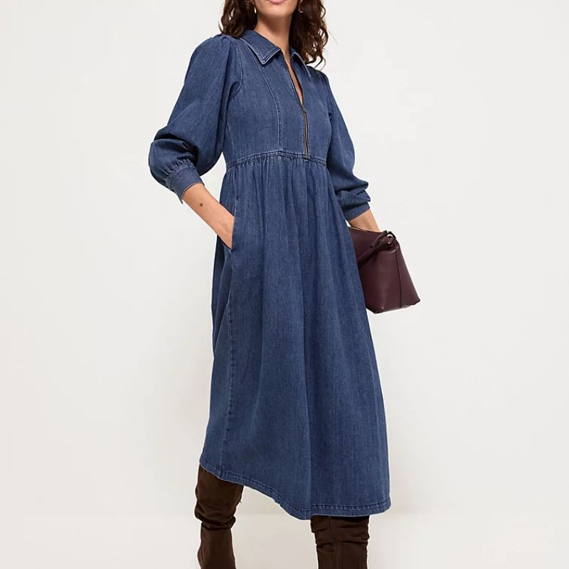 denim zip front dress