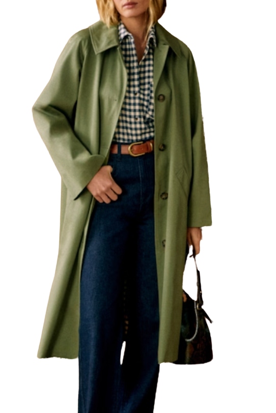 Clyde Trench Coat - Light Olive Green - Organic Cotton - Sézane