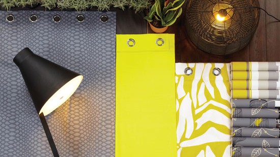 room with curtain fabric and lamp 