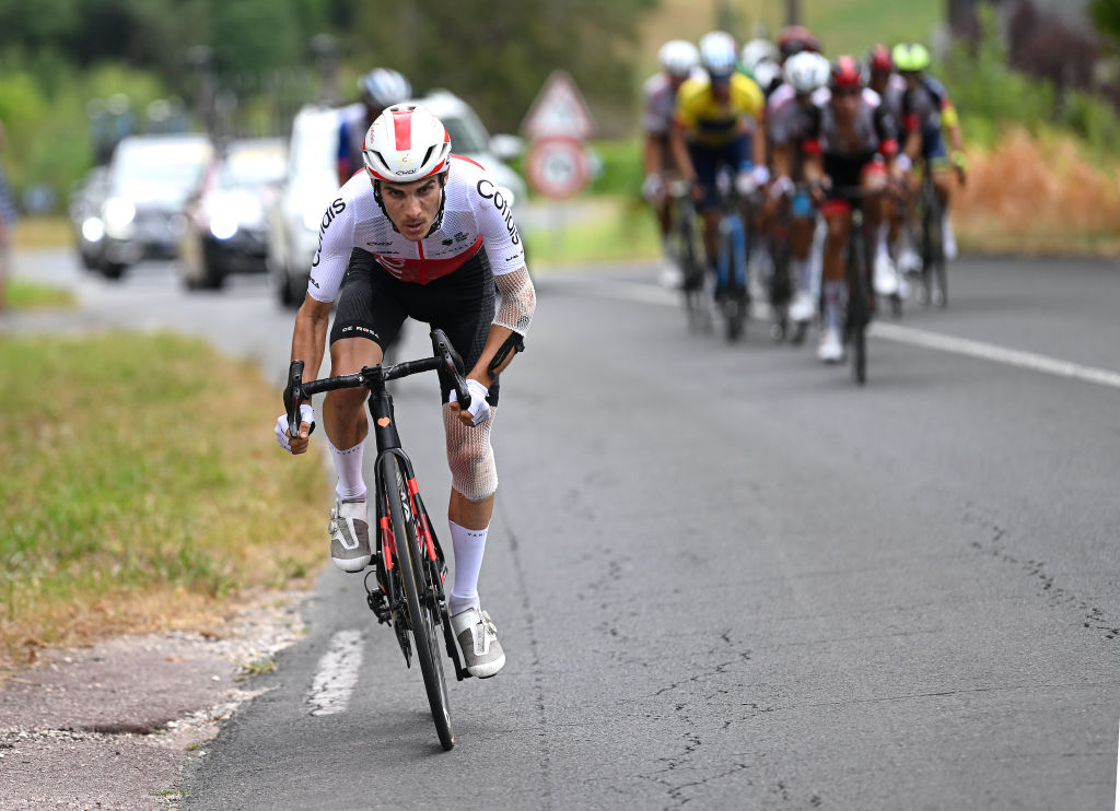 LIMOGES FRANCE AUGUST 18 Guillaume Martin of France and Team Cofidis attacks during the 55th Tour du Limousin Nouvelle Aquitaine 2022 Stage 3 a 1817km stage from Donzenac to Malemort TDL2022 on August 18 2022 in Limoges France Photo by Dario BelingheriGetty Images