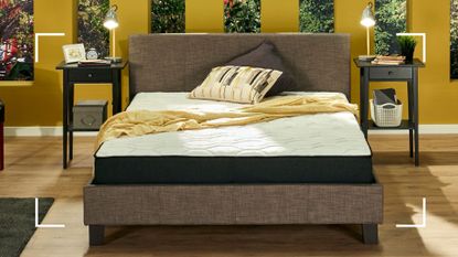 Dormeo mattress review—the S Plus in a bright yellow and brown bedroom