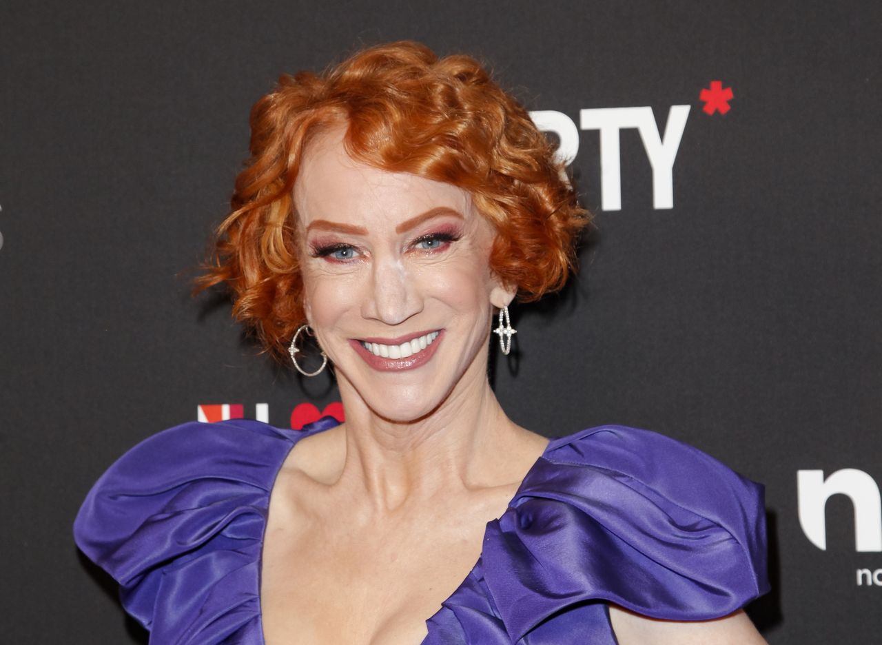 Kathy Griffin in a purple dress