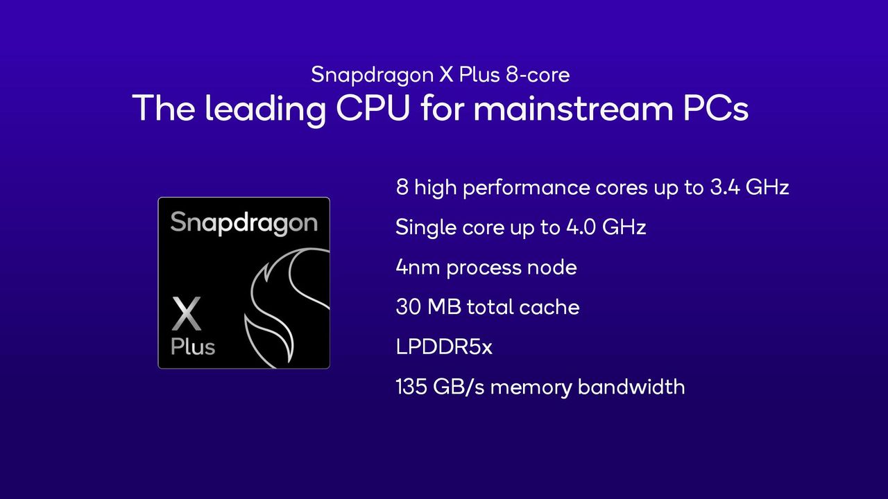 Qualcomm Snapdragon x Plus 8-core slides