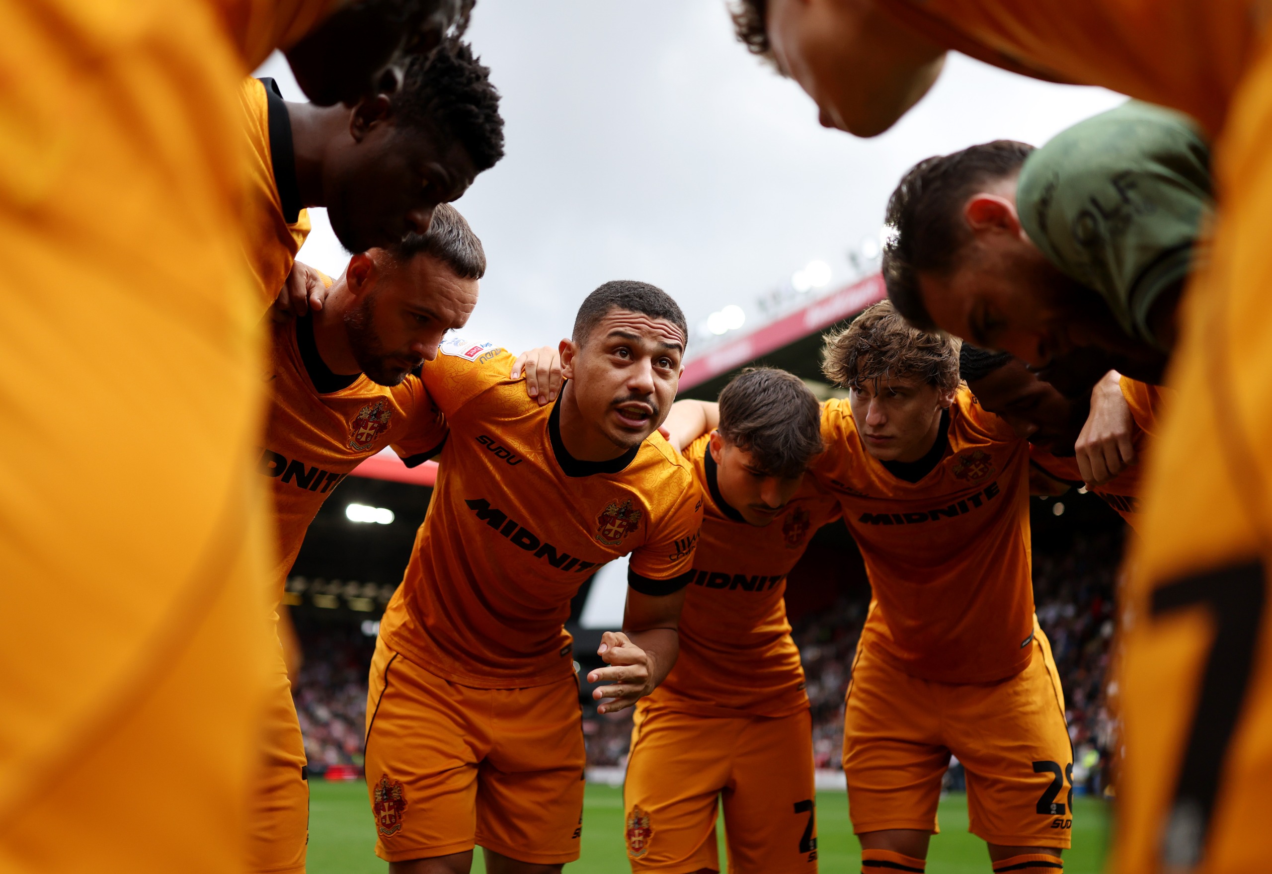 Wolverhampton Wanderers midfielder Andre leads a pre-match huddle at Bramall Lane