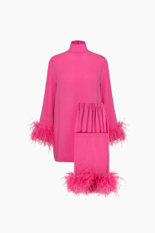 Sleeper Black Tie Pajama with Detachable Feathers in Hot Pink