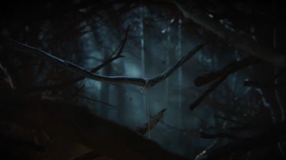 A screenshot of a dark woods during the reveal trailer for Assassin's Creed: Codename Hexe