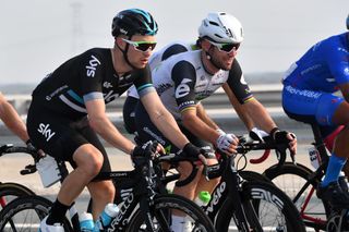 Owain Doull and Mark Cavendish on stage two of the Abu Dhabi Tour