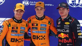 Pole position qualifier Oscar Piastri of Australia and McLaren Second placed qualifier Lando Norris of Great Britain and McLaren and Third placed qualifier Max Verstappen of the Netherlands and Oracle Red Bull Racing during qualifying ahead of the F1 Grand Prix of Qatar at Lusail International Circuit on November 29, 2025 in Lusail City, Qatar.