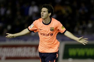 Lionel Messi celebrates after scoring for Barcelona against Tenerife in January 2010.