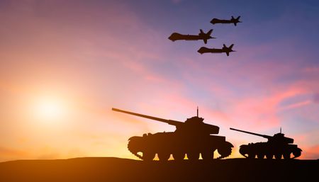 Theme of geopolitical tension, defense strategy, and international security. Technology drone war.