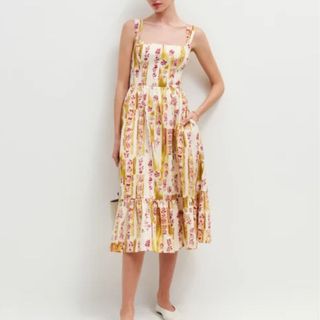 printed, fit and flare linen dress