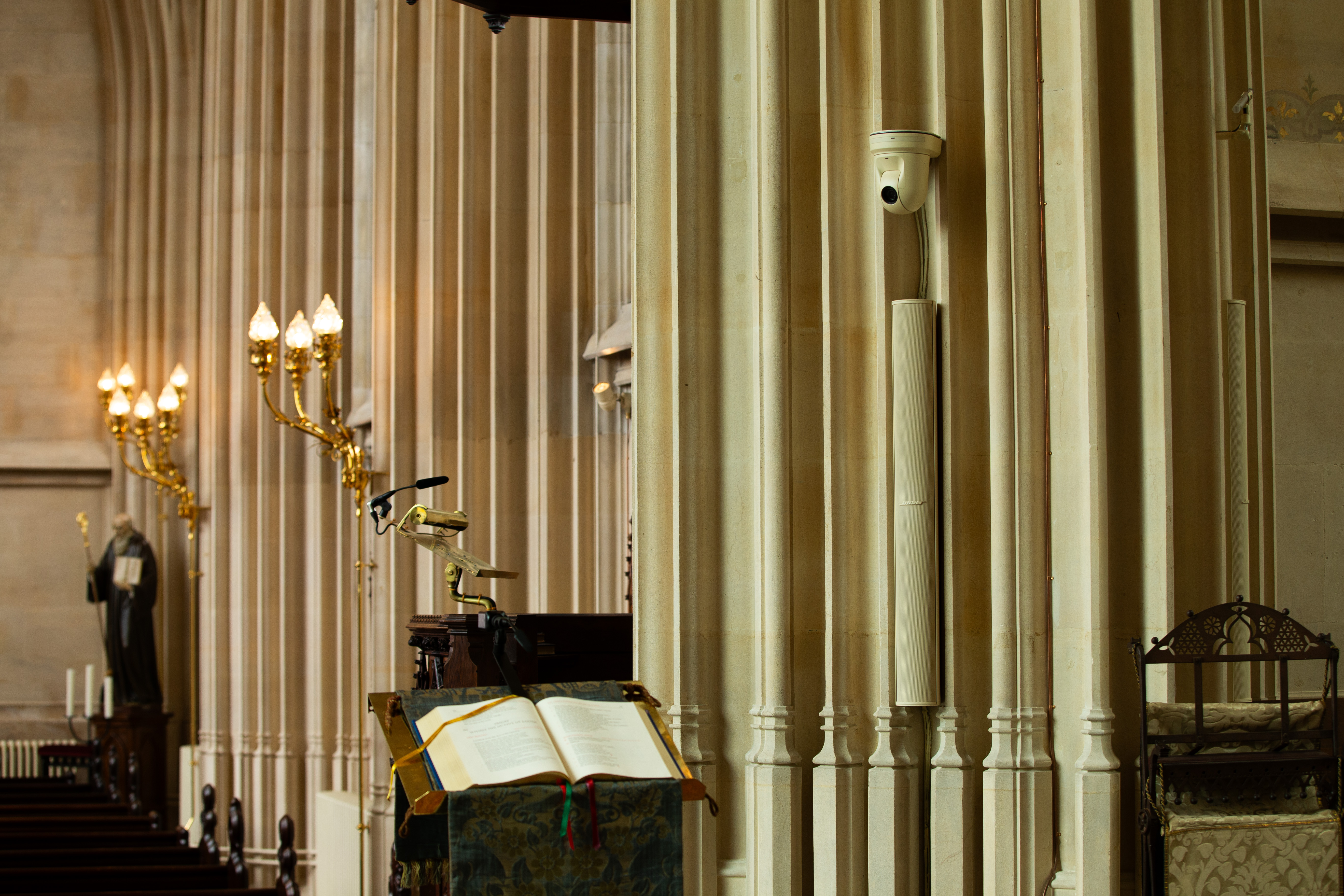 Saint Michael’s Abbey balances tradition and technology in comprehensive AV, IT, and Security system integration with new speakers and PTZ cameras. 