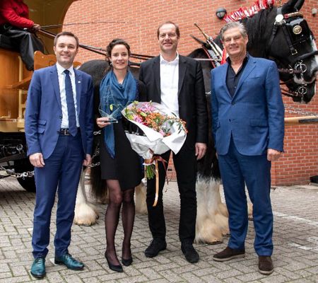 AIOCC Trophy winner Marianne Vos with David Lappartient, Christian Prudhomme and Leo van Vliet.