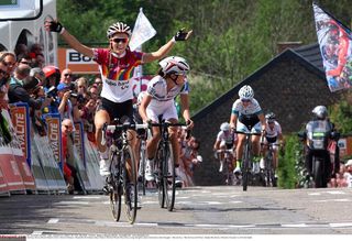 Pauline Ferrand Prevot (Rabo-Liv) wins atop the Mur de Huy