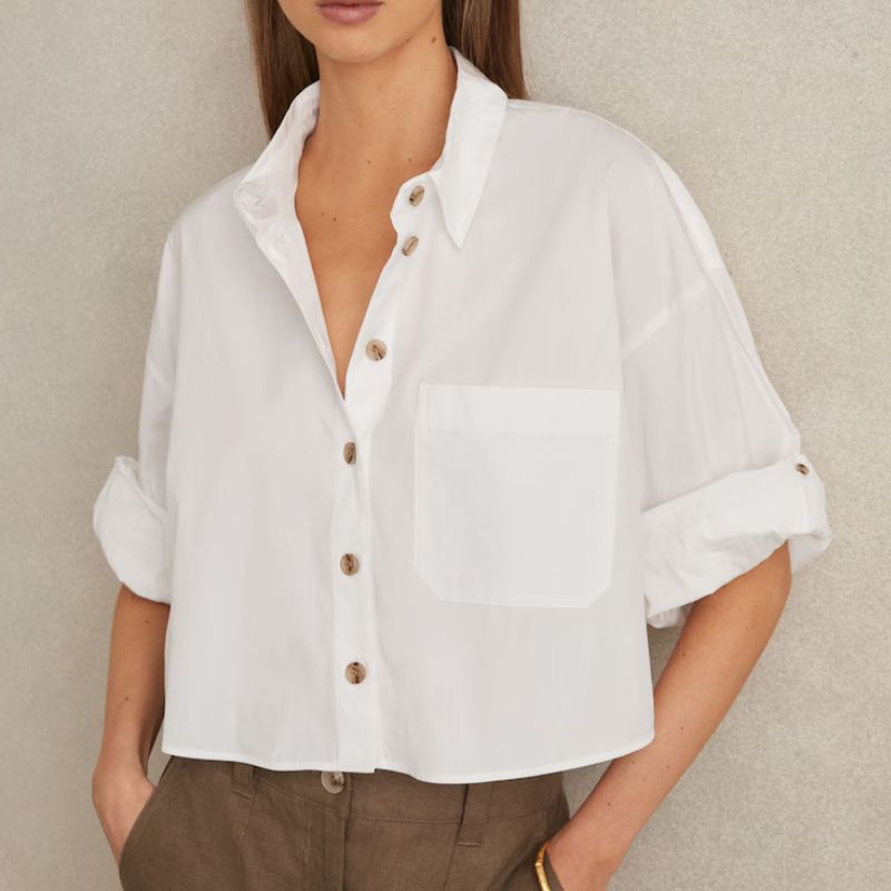 Reiss , Solene Cropped Cotton Shirt 